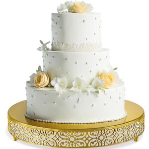 Wenqik 18 Inch Cake Stand, Metal Round Cake Stands Set with Modern Design White Dessert Display Cupcake Stands Plates Fruit Serving Tray for Wedding Birthday Baby Shower Party (Gold)