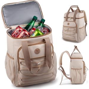 Cooler Backpack with Padded Top Handle, Lightweight Back Pack Coolers Insulated Leak Proof, Large Capacity Ice Chest for Women Men Beach Camping Picnic Fishing Hiking (Beige)