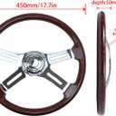 18'' Walnut Wood Steering Wheel with 4 Spokes and 2'' Deep Plated Bracket, Modified Interior Accessory for Semi-Trailers, Compatible with Kenworth, Peterbilt, Volvo, Freightliner Truck（ABS）