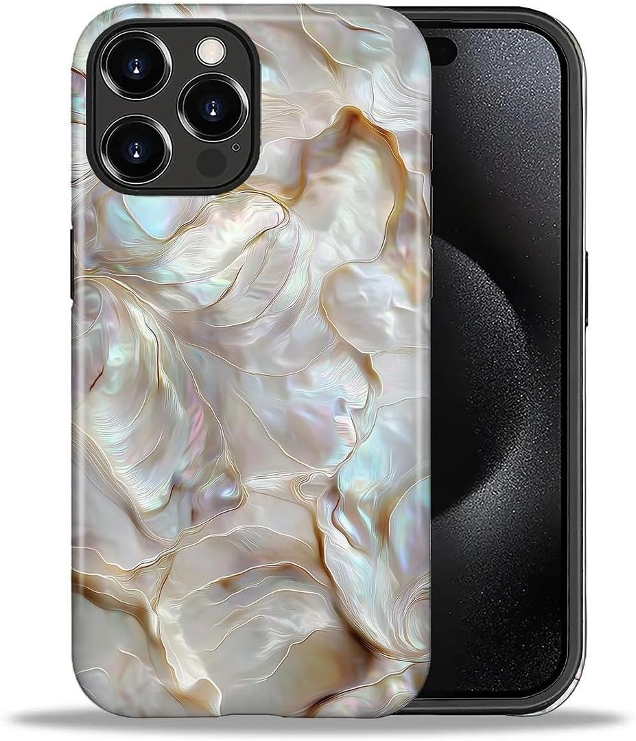 CARLOCA Case for iPhone 16 Pro,White Gold Abalone Shell Design - Hybrid Dual Protection Soft TPU + Hard PC, Shockproof Anti-Scratch Cover Men Women Girl Stylish Phone Case