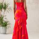 PRETTYGARDEN Maxi Dresses for Women 2025 Summer Tiered Floral Beach Sundress Spaghetti Strap Wedding Guest Long Dress (Orange Red Big Floral,Small)