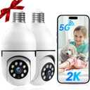 Light Bulb Security Camera -5G& 2.4GHz WiFi Camera Outdoor Wireless Motion Detection and Alarm,Two-Way Talk,Color Night Vision, Lightbulb Security Camera Compatible with Alexa,2 Pack
