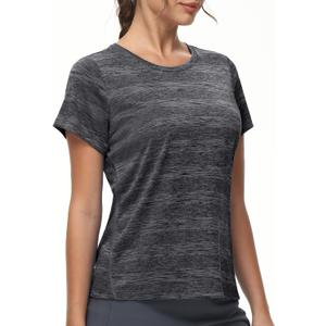 MIER Women's Running Athletic Shirts Dry Fit Active T-Shirt Tops Short Sleeve Soft Crew Neck Gym Workout Exercise Tees (Black, XS)