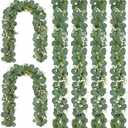 CQURE 6 Pack 5.9Ft Eucalyptus Garland,Artificial Eucalyptus Flowers Leaves Table Greenery Garland Wreath Vines for Wedding Party Table Bedroom Wall Decor