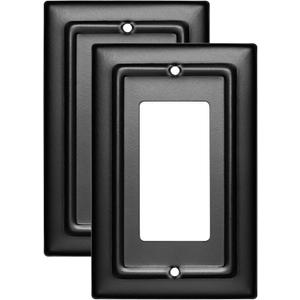 Monarch Abode Rocker Light Switch Cover Plate  1-Gang Matte Black Decorator Wall Plates, Architectural Decorative Outlet Covers Wall Plates for Receptacle, GFCI Electric Outlet Cover, Pack of 2