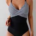 B2prity Women's One Piece Swimsuits Tummy Control Front Cross Bathing Suits Tie Back Slimming V Neck Swimwear (M)