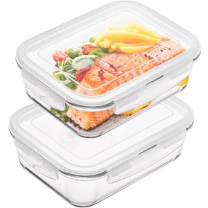 Glass Food Storage Containers Clear35 Oz2 Pack Set with Airtight Snap-Lock Lids Rectangular BPA-Free for Meal Prep and Leftovers