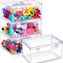SiliFine 4 Pcs 7.09 x 5.2 x 3.43 Inch Clear Plastic Playroom and Gaming Storage Organizer Box Containers Stackable Storage Bins with Lids for Shelves or Cubbies, Holds Puzzles Building Blocks