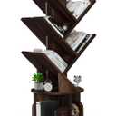 UniRodea Rotating Bookshelf Tree, 5 Tier Space Saving Narrow Bookcase, Unique 360 Spinning Tower, Premium Wood Corner Book Shelf for Kids or Office, Tall Standing Storage Organizer