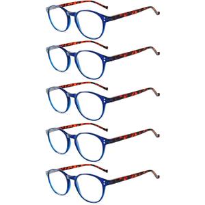 NORPERWIS 5 Pairs Reading Glasses - Standard Fit Spring Hinge Readers Glasses for Men and Women (5 Pack Blue/Tortoise-2, 1.75)