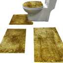 Madeals Chenille Bath Rug Sets 4 Piece with Toilet Lid Cover and Rug Set Combo, Soft Shaggy Bath Rug Set 3 Piece and UShaped Toilet Floor Rug Golden, Gld, 20"x 32"/16"x 24"/Contour/Lid Cover
