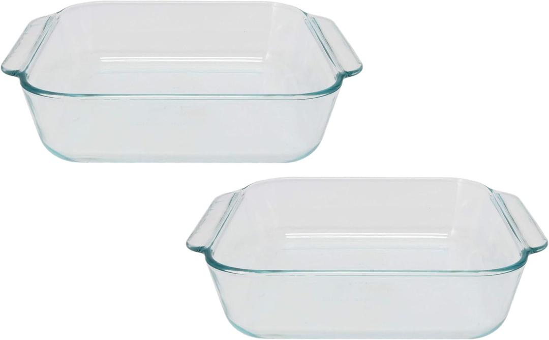 Pyrex 222 Square Clear Glass Baking Dish - 2 Pack Made in the USA