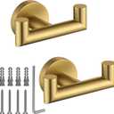Towel Hooks for Bathrooms, Gold Towel Hook for Kitchen Bathroom, SUS304 Stainless Steel Coat Hook, Heavy Duty Double Towels Holder Hooks for Hanging Towels, Coats,sponges, Clothes, Wall Mount, 2 Pack