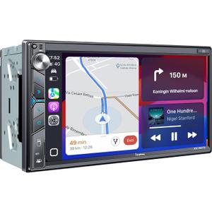 SJoyBring Double Din Car Stereo with Dash Cam, Wireless Apple CarPlay & Android Auto, 240W 4.2CHN, 7" Touchscreen, SWC, Bluetooth, FM/AM Car Radio, 2 Subwoofers Outputs, Backup Camera