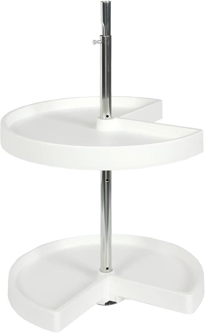 Knape & Vogt Plastic Lazy Susan Organizer, 2-Tier Lazy Susan for Cabinet, Kidney-Shaped 18-Inch Polymer 360 Turntable, White