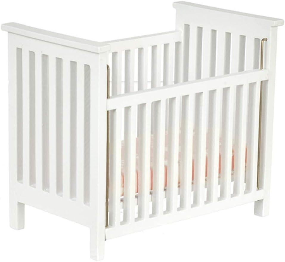 Classics by Handley Dollhouse Miniature White Slatted Nursery Crib with Pink Fabric