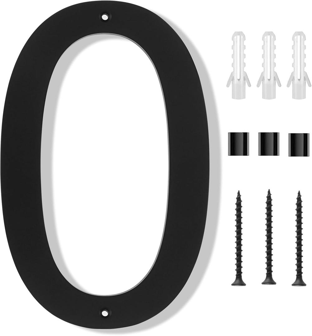 2 x 8 Inch house numbers for outside, Large Modern Black House Numbers Floating Acrylic Door Numbers with Nail Kits, Easy to Install for Exterior House Address Mailbox Garage Street Yard(Number 0)