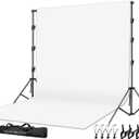SLOW DOLPHIN Photo Video Studio 10 x12ft 100% Cotton White Muslin Backdrop with 10 x 10ft Stand Photography Background Support System Kit Clamp, Clips,Carry Bag