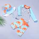 Boys Rash Guard Swimsuits Sets Shark Print Long Sleeve Bathing Suit Swimwear Set with Hat,130/60