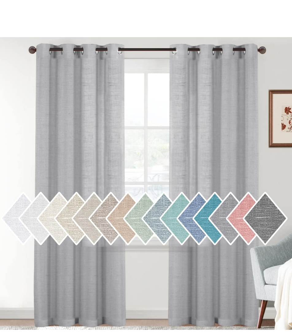 H.VERSAILTEX Linen Sheer Curtains 84 Inches Long Semi Sheer Curtains - Privacy Added Silver Grommet Linen Curtain Panels for Living Room/Bedroom Light Filtering Curtains (52"W x 84"L, 2 Panels, Grey)