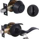 Keyed Alike Front Door Lever Lockset with Single Cylinder Deadbolt Combination Set, All Keyed Same Exterior Door Handle with Lock and Deadbolt, Matte Finished