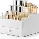 VLANDO Makeup Organzier,Vanity Organizer with Drawers, PU Leather Skincare Organizer Perfume Organizer,Large Cosmetic Display Case for Lipstick,Brushes Gifts for Women-White (2 layers-White)