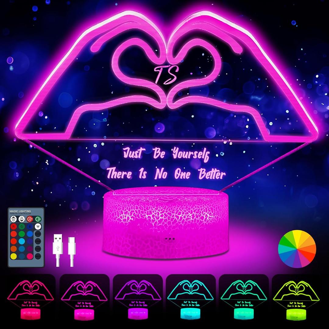Night Light,3D Table Lmap Gifts for Girls,Fans,Music Lover with Remote 16 RGB Color Changing,Birthday Christmas Gift for Sisters Girlfriend Mom Teacher (Heart Hands)
