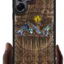 Carveit Magnetic Wooden Case for Samsung Galaxy S25 Ultra Case, Wood Artisan Engraved & Handmade Shell Inlaid, Compatible with MagSafe Wireless Chargers (Aztec Style Alpine Lakes) Walnut