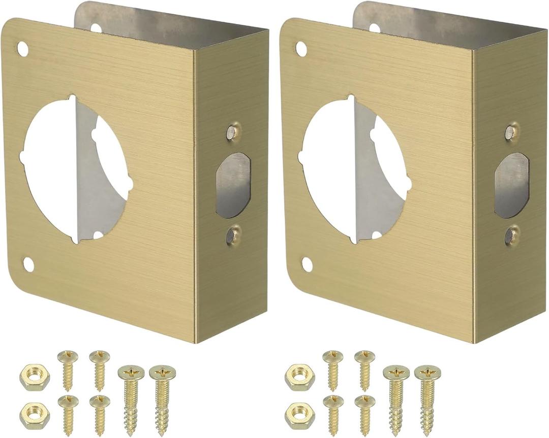 PATIKIL Door Reinforcement Plate, 2 Set Doors Reinforce Repair for 1-3/4" Thick Door 4-1/2" Size Door Knob Lock Latch Deadbolt Cover Plate Home Security, Gold