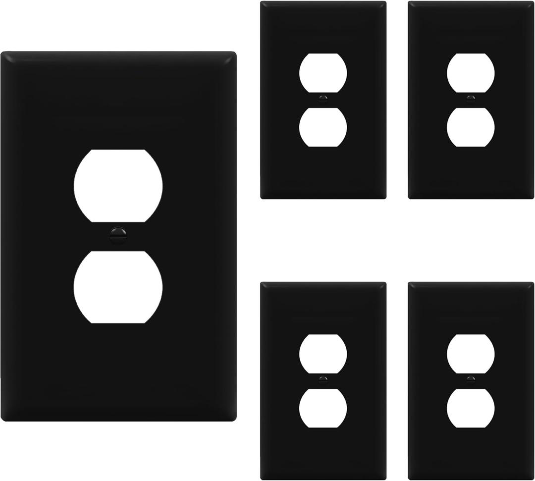 ENERLITES Jumbo Duplex Receptacle Outlet Wall Plate, Large Electrical Outlet Covers, Over-Size 1-Gang 5.5" x 3.5", Polycarbonate Thermoplastic, 8821O-BK-5PCS, Black (5 Pack)
