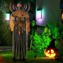 72.8'' Halloween Decorations Outdoor with Light-Up Eyes & Spooky Sound - Life Size Scary Animatronic Skeleton with Swaying Body, Sound & Button Activated Sensor for Home Party Indoor Yard Decoration