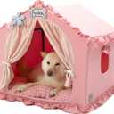 Jiupety Indoor Dog House with Frame, Cute Dog Tent Bed with Cover Cave, Breathable, Washable, and Foldable House, Suitable for 20-40 Lb, Large (25"25"25"), Pink