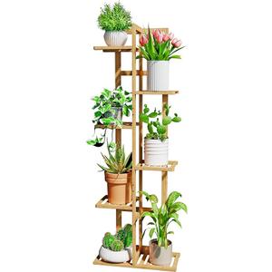 DolceLuna Plant Stand Indoor Corner, Tiered Bamboo Plant Shelf 46 Inch Tall, Plant Rack 6 Tier for Multiple Small Plants, Flower Holders for Living Room Bedroom Window Patio Balcony, Natural