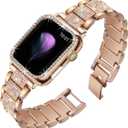 Mesime Compatible for Apple Watch Band with Screen Protector Case, Jewelry Replacement Bands 46mm 45mm 44mm 42mm 41mm 40 mm 38mm 2 Pack Protective Cover for iWatch Series 11/10/9/8/7/6/5/4/3/2/1/SE Women