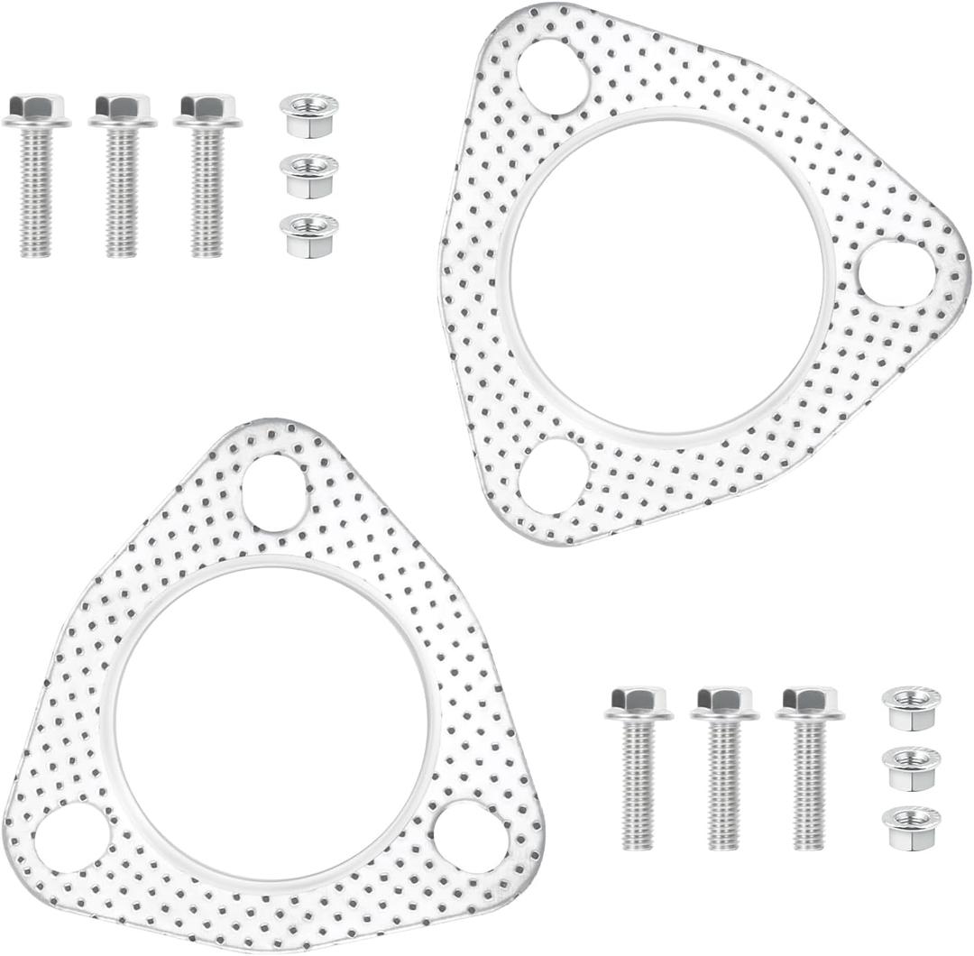 2PCS Exhaust Flange Gasket with 6PCS Exhaust Bolts and 6PCS Nut Kit,Graphite Composite Exhaust Gasket for Exhaust Flange Repair,Universal Car Accessories for Car SUV Truck (2.5 inch)