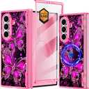 Hekodonk for Galaxy Z Fold 7 Case,[Compatible with MagSafe][Glow in The Dark][Front Screen Protector][Stand][Hinge Protection],Slim Fit for Women Girls for Samsung Galaxy Z Fold 7,Pink