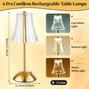 6 Pcs Cordless Table Lamp Gold Cordless Battery Operated Touch Table Lamps Rechargeable 3 Color Dimmable LED Portable Flower Lamp for Bedroom Living Room Kitchen Dining Outdoor