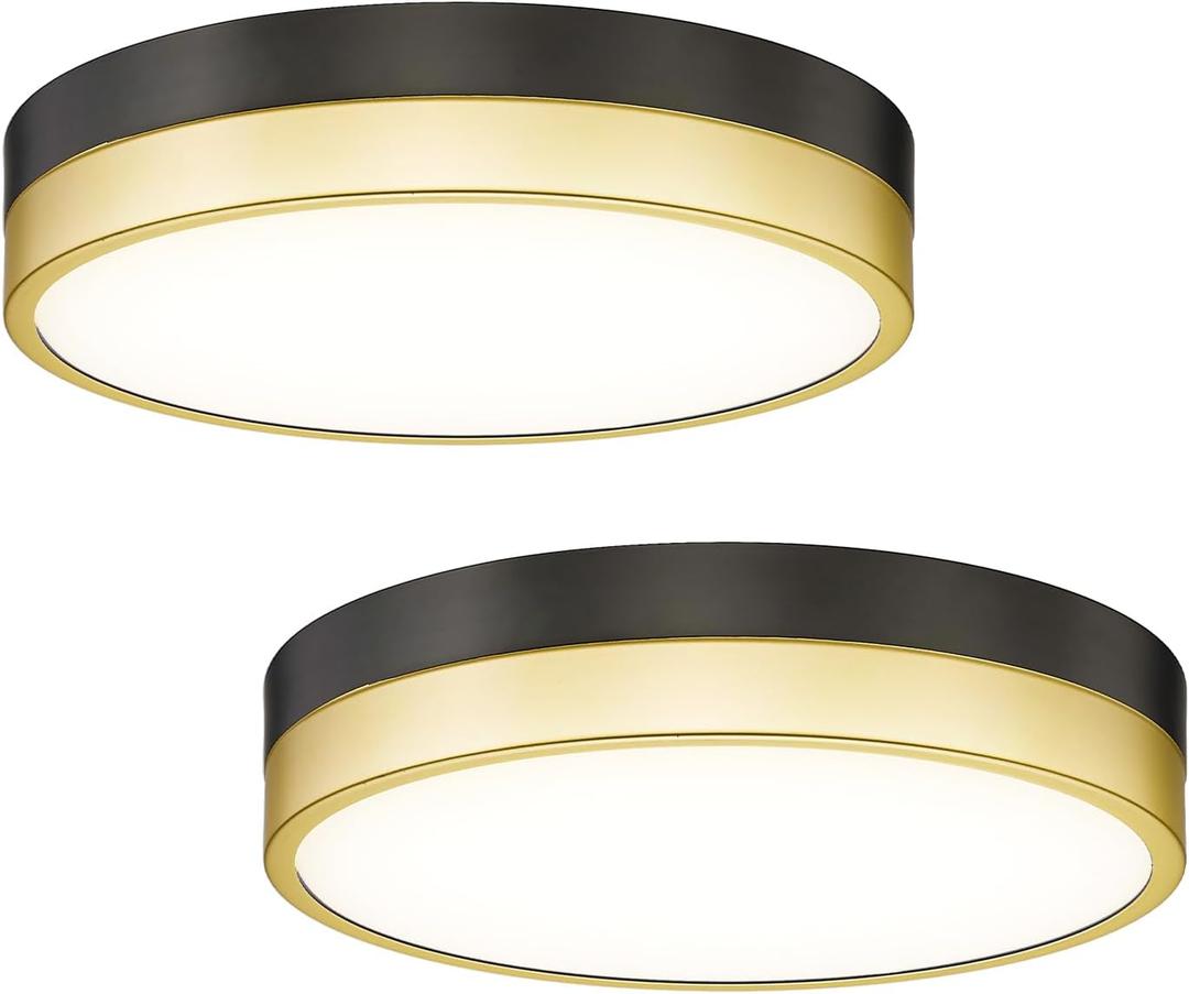 12'' LED Ceiling Light Fixture Flush Mount 2 Pack 18W Bedroom Ceiling Light Dimmable 3000K/3500K/4000K/5000K/6500K Black Gold Ceiling Lamp for Kitchen Bedroom Bathroom Hallway