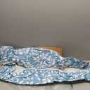 Pioggia Round Vinyl Fitted Tablecloth with Flannel Backing Elastic Table Cloth Waterproof Oil-Proof Plastic Table Cover Best for 25"-31" Round (Blue Leaves)