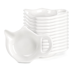 Elsjoy Set of 12 Teapot Shaped Tea Bag Holder, Ceramic Tea Bag Coaster for Used Tea Bag, Cute Tea Bag Dish Saucer Teabag Caddy Holder Set for Organizing Tea Time