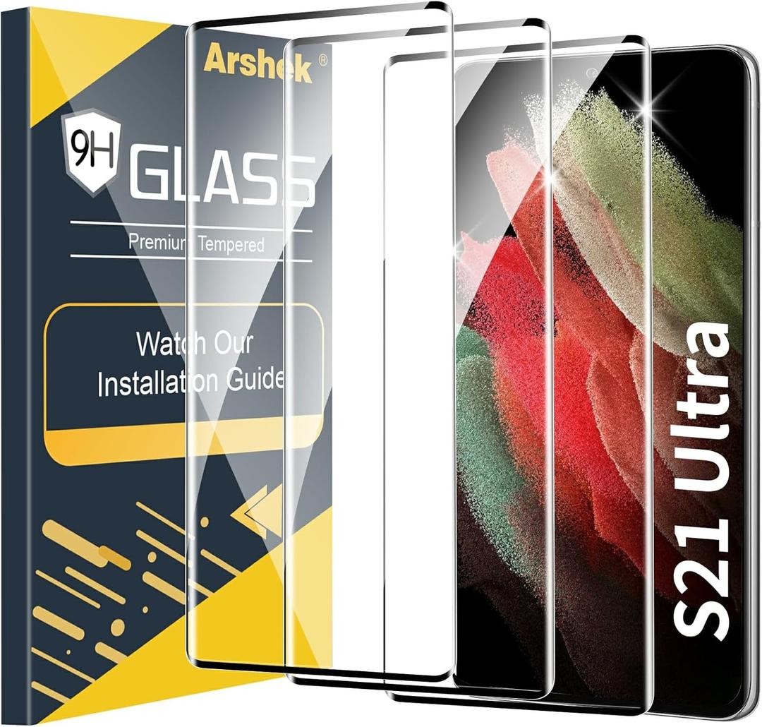 3 Pack Galaxy S21 Ultra Screen Protector, 9H Tempered Glass, Ultrasonic Fingerprint Support, 3D Curved,HD Clear Scratch Resistant for Samsung Galaxy S21 Ultra 5G Glass Screen Protector