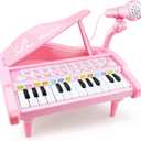 Love&Mini Piano Keyboard Toy for Girls - 24 Keys Toddler Music Toy Instrument with Microphone, Pink Piano Toy for 1 2 3 Years Old Girls Birthday Gift
