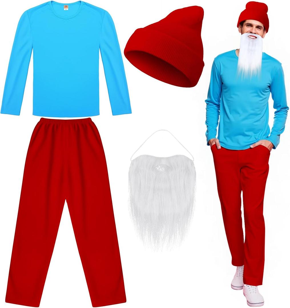 Mepase 3 Pcs Adult Costume 80s 90s TV Show Character Cosplay Blue Outfit Shirt Pants and Hat Mens Costume (Medium, Red)