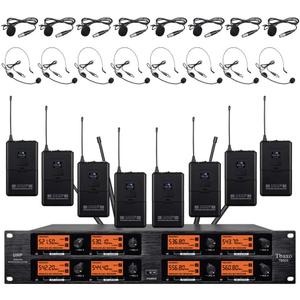 Wireless Microphone System Pro Audio 8 Channel UHF 8 Lavalier Bodypacks 8 Lapel Mic 8 Headsets for Karaoke System Meeting Church Speaking Conference Wedding Party Frequency B