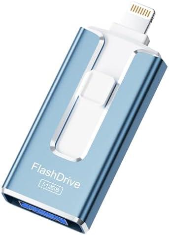 MFi Certified 512GB Flash Drive for iPhone iPad, Photo Stick for External Memory Storage, Easily Back Up and Save Files, USB Memory Stick Thumb Drive for iPhone/iPad/Android/PC (Blue, 512GB)