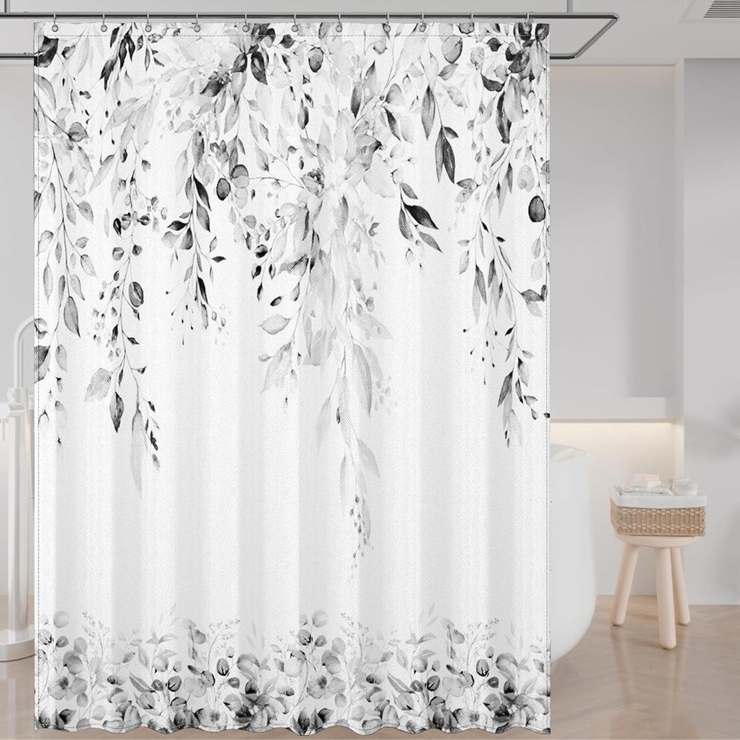Grey Eucalyptus Leaves Shower Curtain for Bathroom: Aesthetic Art Watercolor Plant Shower Curtains Sets with Hooks, Waterproof Fabric Decor 60x72 inches. (60''W72''L(Pack of 1))