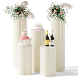 3 Pack Portable White Cylinder Stands for Party, 31.5", 23.6", 15.7" Height Foldable Cardboard Tall Cake Pedestal Stand Flower Floral Pillar Table Stand, cilindros para fiestas redondos blancos for Wedding Parties