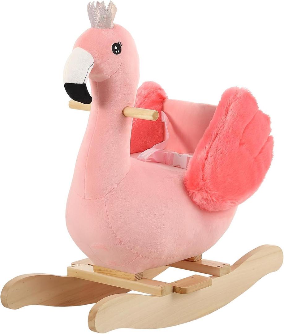 FUNLIO Flamingo Baby Rocking Horse for Toddlers 6 Months to 3 Years, Cute & Graceful Pink Swan Baby Rocker for Baby Girl, Stuffed Plush Ride-on Rocking Animal, Easy to Assemble, CPC & CE Certified