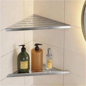 YACVCL Corner Shower Shelf,Brushed Nickel 304 Stainless Steel 10" Slot Design Recessed Corner Shelf Bathroom for Tiled Wall,No-Drill Rack Storage Bathroom Accessories,2 Pack