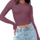 REORIA Womens Long Sleeve Crop Tops Fall Basic Ribbed Shirts Tees Layering Tight Slim Fitted Y2k Tops Plus Size Masala L